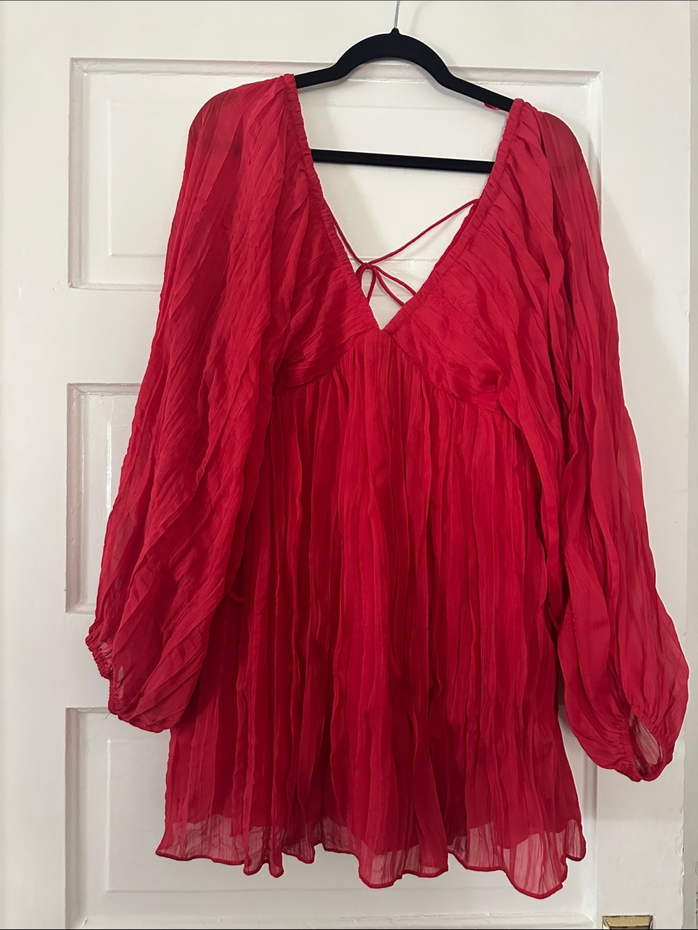 Pink Lily Red Crinkle V-Neck Mini Dress